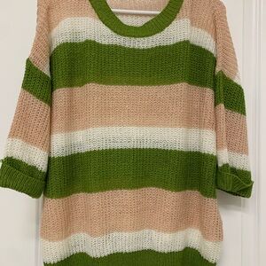 And The Why Striped Green Pink & White Women's Sweater size s/m